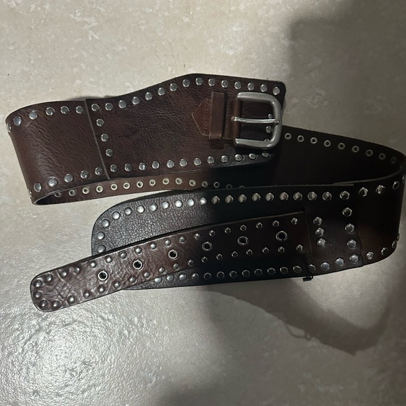 Zara Dark Brown Leather Belt with Silver Accents - Picture 1 of 3